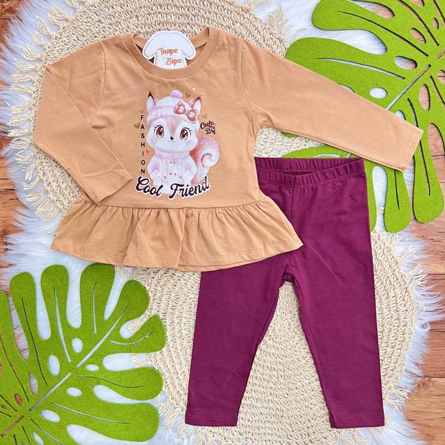 Conj. Blusa Manga Longa Cool Friend e Calça Legging - Areia e Uva